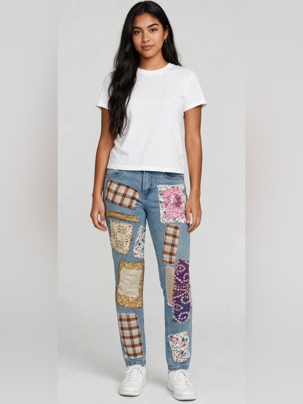 OOAK reworked Nasty Gal patchwork jeans floral plaid boho cottagecore jean